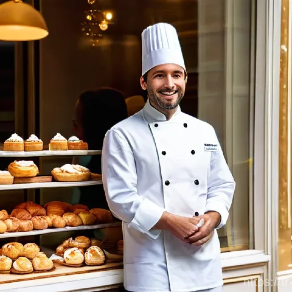 제빵 자격증 취득 후 진로 - **Prompt:** A charismatic French pastry chef, elegantly dressed in a pristine white chef's jacket an...
