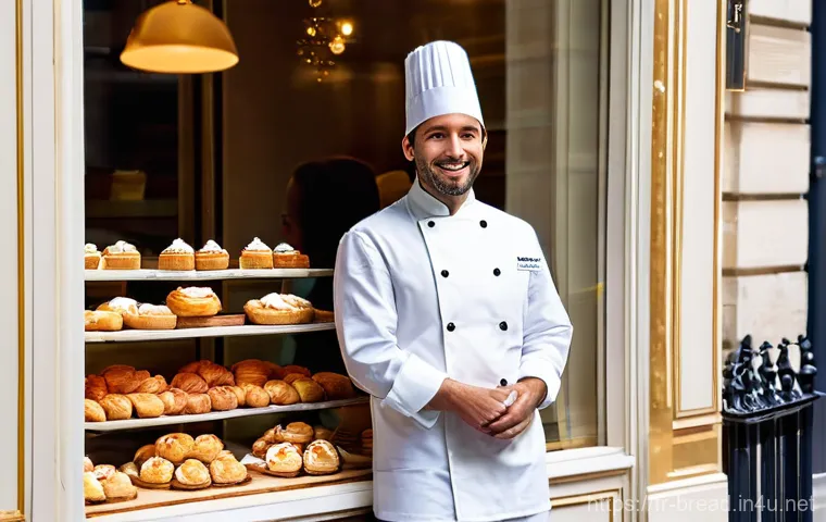 제빵 자격증 취득 후 진로 - **Prompt:** A charismatic French pastry chef, elegantly dressed in a pristine white chef's jacket an...