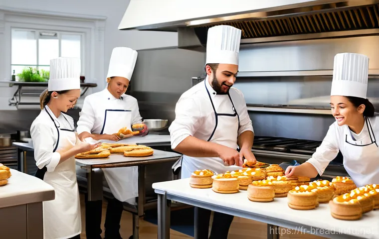 제빵 자격증 취득 후 진로 - **Prompt:** Inside a gleaming, modern professional kitchen of a prestigious French patisserie, a foc...