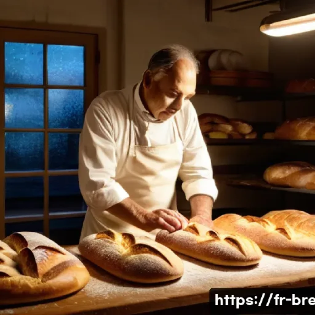 제빵사로서 일하면서 얻는 즐거움 - **"Early Morning Boulangerie Awakening"**: A serene, dimly lit traditional French boulangerie interi...