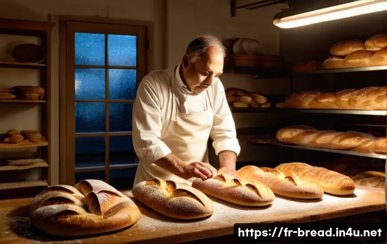 제빵사로서 일하면서 얻는 즐거움 - **"Early Morning Boulangerie Awakening"**: A serene, dimly lit traditional French boulangerie interi...