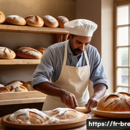 Home 31 제빵사로서 일하는 즐거움과 보람 - A French artisan bakery interior at early dawn with warm natural light filtering through large windo...